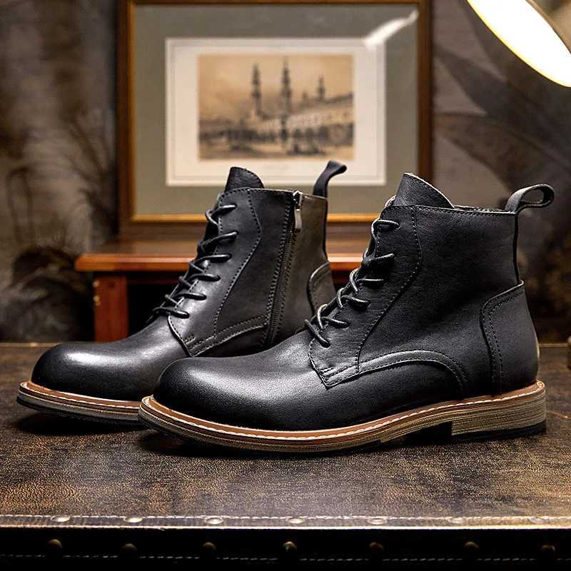 mens leather boots luxurious handmade high-quality British style comfortable ankle black business social shoes mens size 44 Z250303