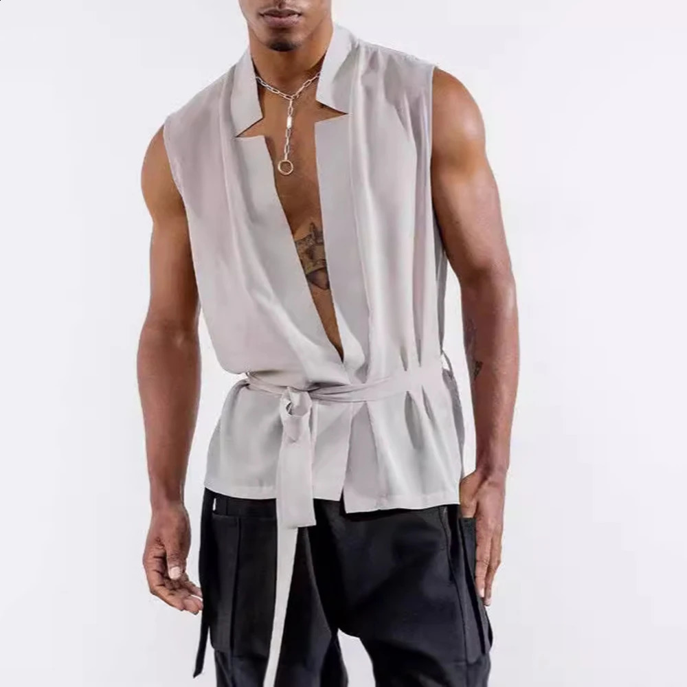 Mens vest Y2k shoulder strap sexy casual vest top street fashion trend sports comfortable cardigan top mens clothing 250226