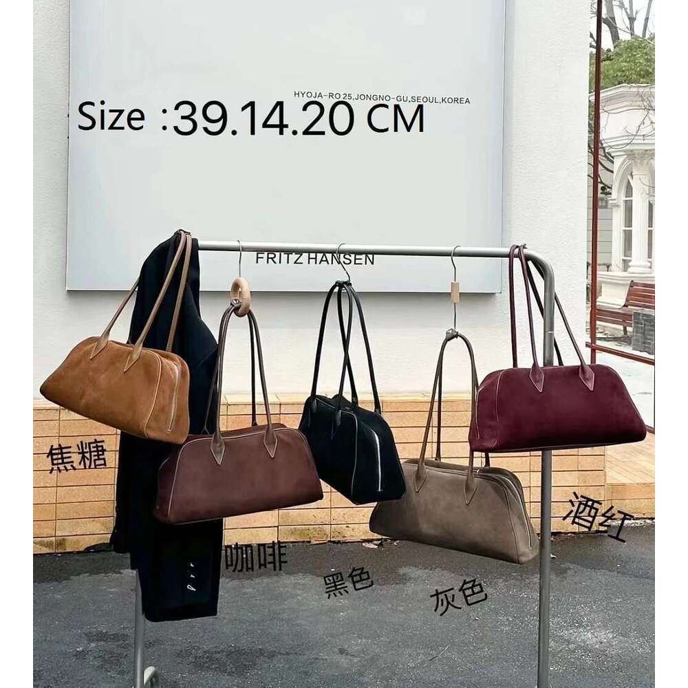 Women's Suede Cowhide Boston Popular Bowg Style Genuine Leather Ladies Handle Bag