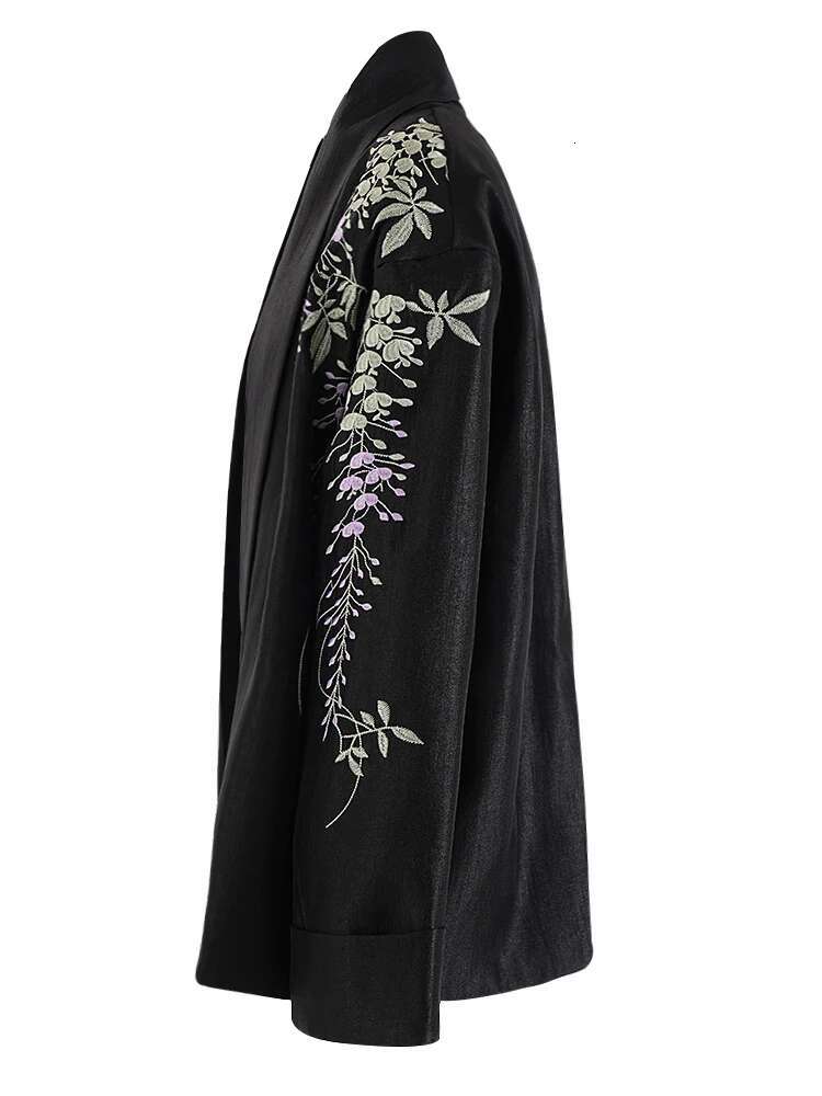 EAM Women Black Embroidery Big Size Vintage Blazer New Lapel Long Sleeve Jacket Fashion Tide Spring Autumn 2025 Cpg2297