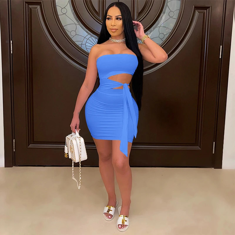 2024 Sexy Sleeveless Open Belly Bow Wrapped Chest Dress for Women Summer Bodycon Party Club Elegant Mini Lace Up Short Skirt 250227Z