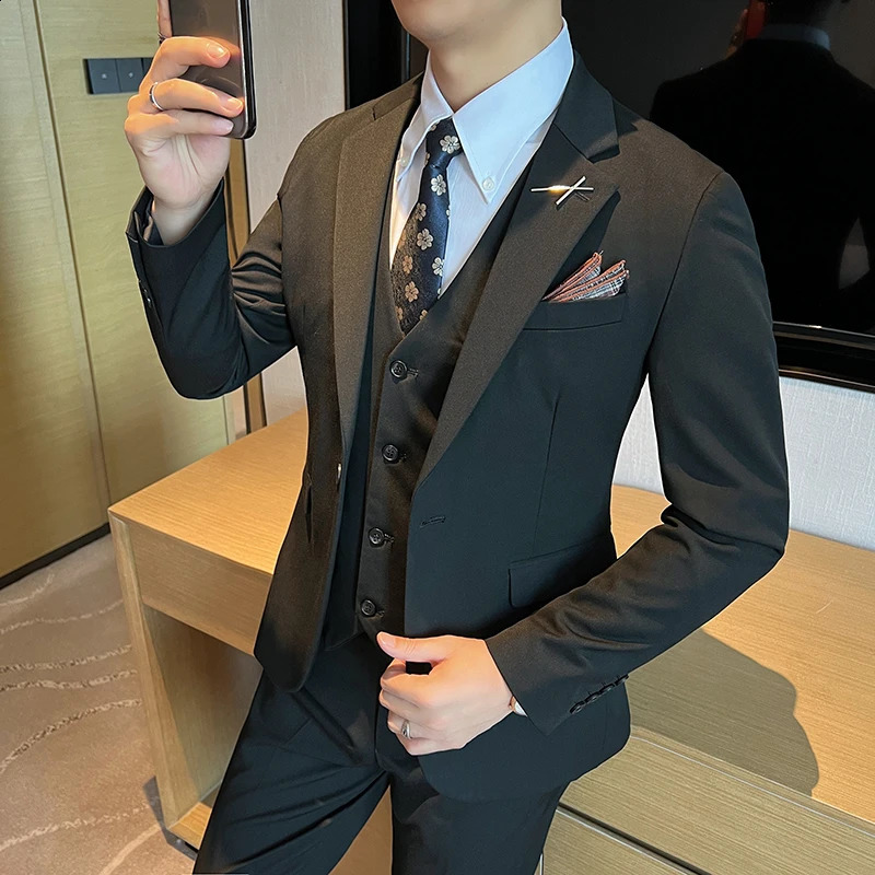 High quality plussize mens wear suit vest trousers wedding bridegroom all matching business threepiece set 250224Z