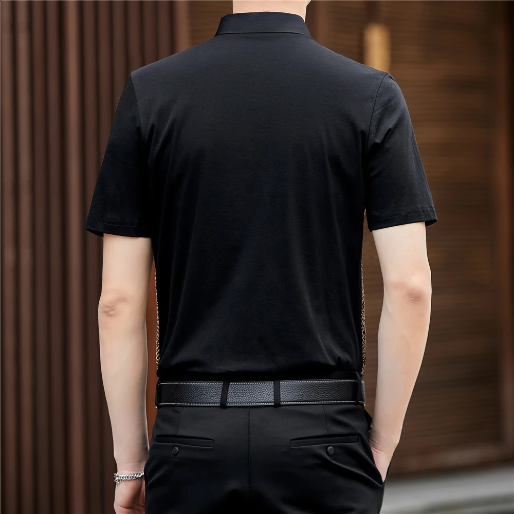 Contrast Color Striped Polo Shirts For Men Short Sleeve High-End Summer Quality Soft Comfortable Hollow Silky er Shirts 250226