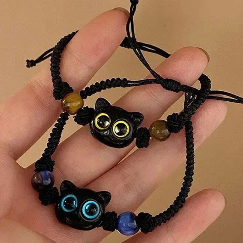 Cute Big Eye Cat Bracelets for Women Cartoon Enamel Animal Pendant Hand Chain Kids Boudoir Couple Bracelet Jewelry Gift