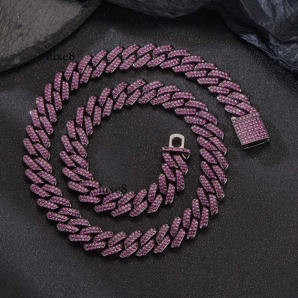 Purple Color Iced Out Cuban k chain for Teen Men and Women, 13MM Hip hop Classic Necklace Nightclub Rock Party Accessory