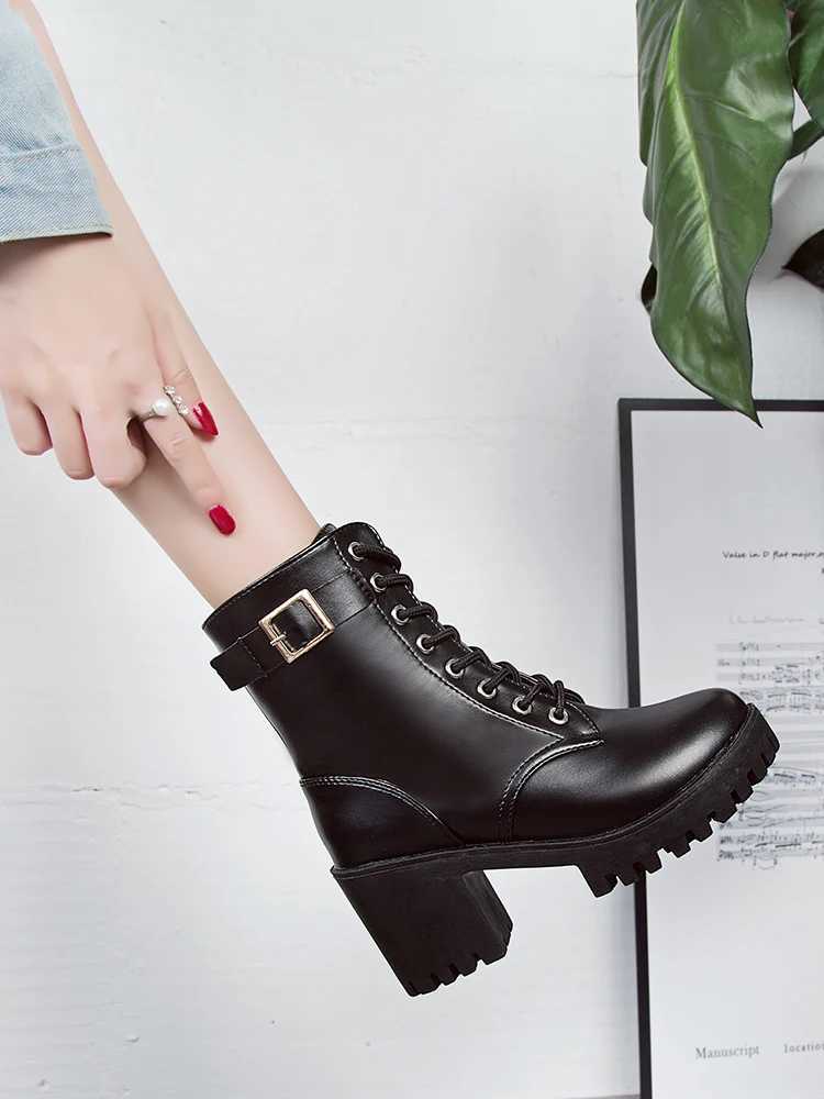 Winter Warm Women Boots British Wind Platform Female Winter Boots Wild High-heeled Womens Boots Z250303