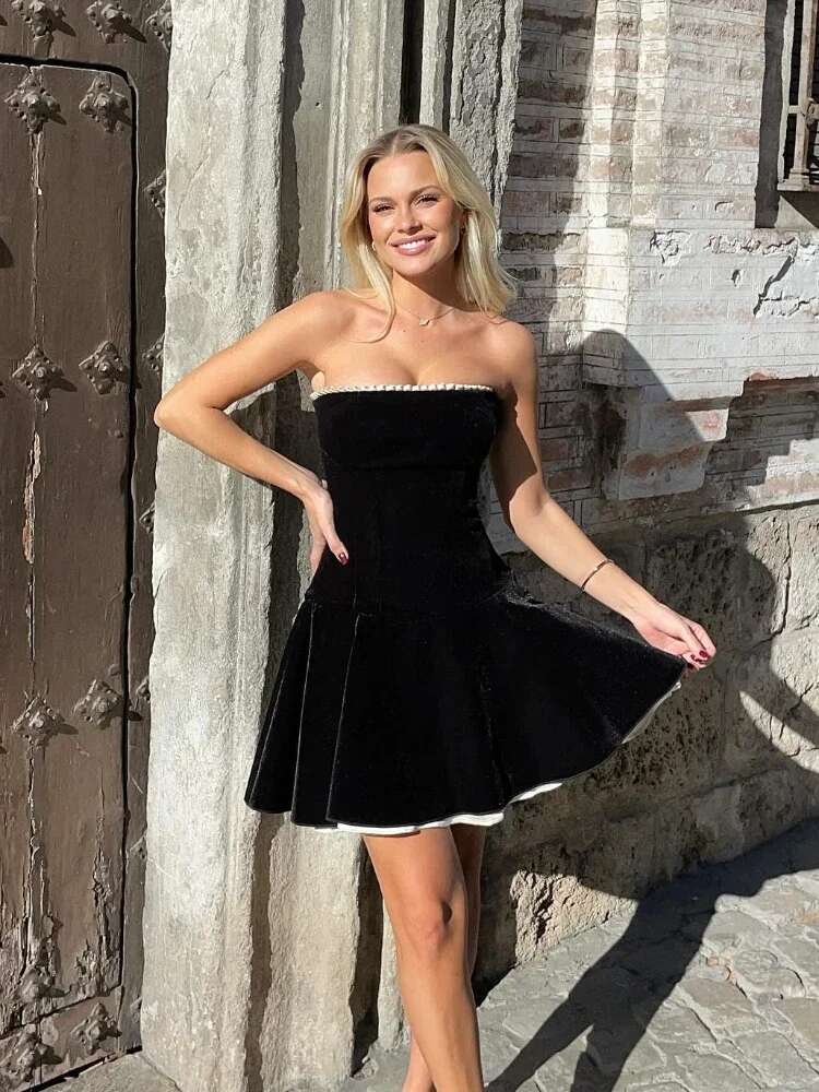 Black Strapless Christmas Dress Sexy A E Vintage Veet Party Mini Elegant And Beautiful Womens Dresses