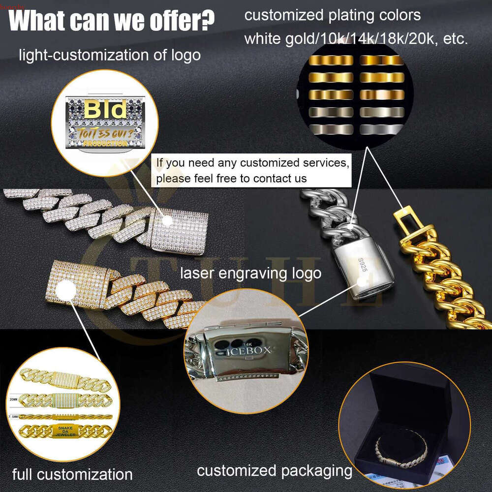 Mossanite Hip Hop Jewelry 6mm-25mm Pass Dia Tester Sterg Sier VVS Moissanite Iced Out Cuban k Bracelet For Mens