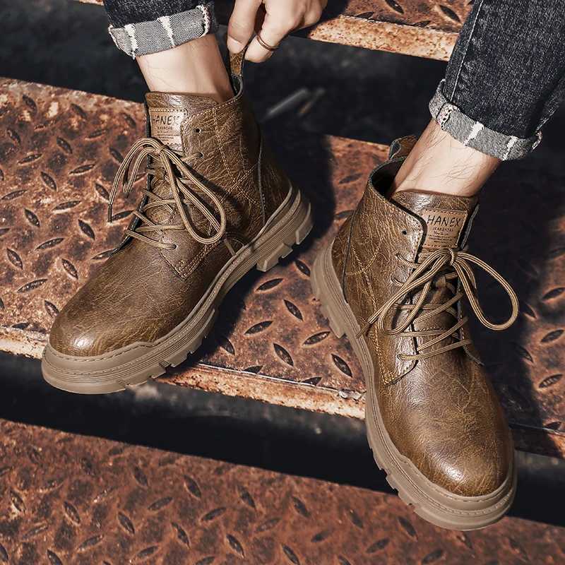 Mens Ankle Boots Genuine Leather Western Boots Classic Men Motorcycle Boots Outdoor Work Shoes Vintage Tooling Shoes Flats Z250303