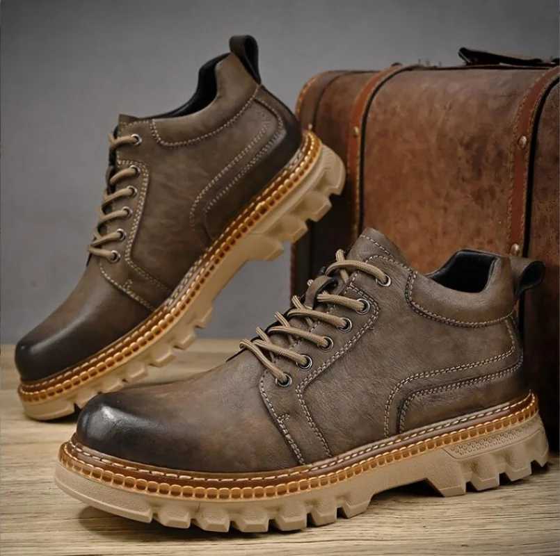 New Genuine Leather Men Boots Cow Leather Upper Durable Sole Lace up Autumn Winter Boots Daily Leisure Outdoor Shoes For Man Z250303