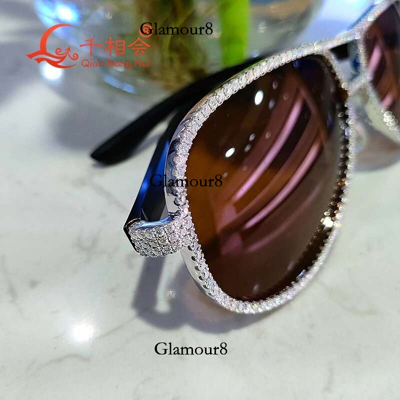 full white moissanite sier Fashion Sunglasses Woman men Vintage Designer brown Sun Glasses Big Frame Cool Sexy Female