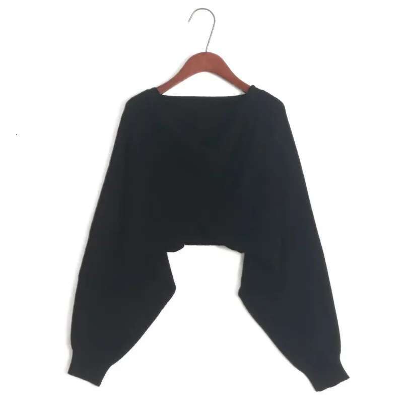 Irregular Cross Design Sensibility Knitted Top Cropped Pullover Sweater Women's Batwing Sleeve Solid Color Jacket Autumn/Winter