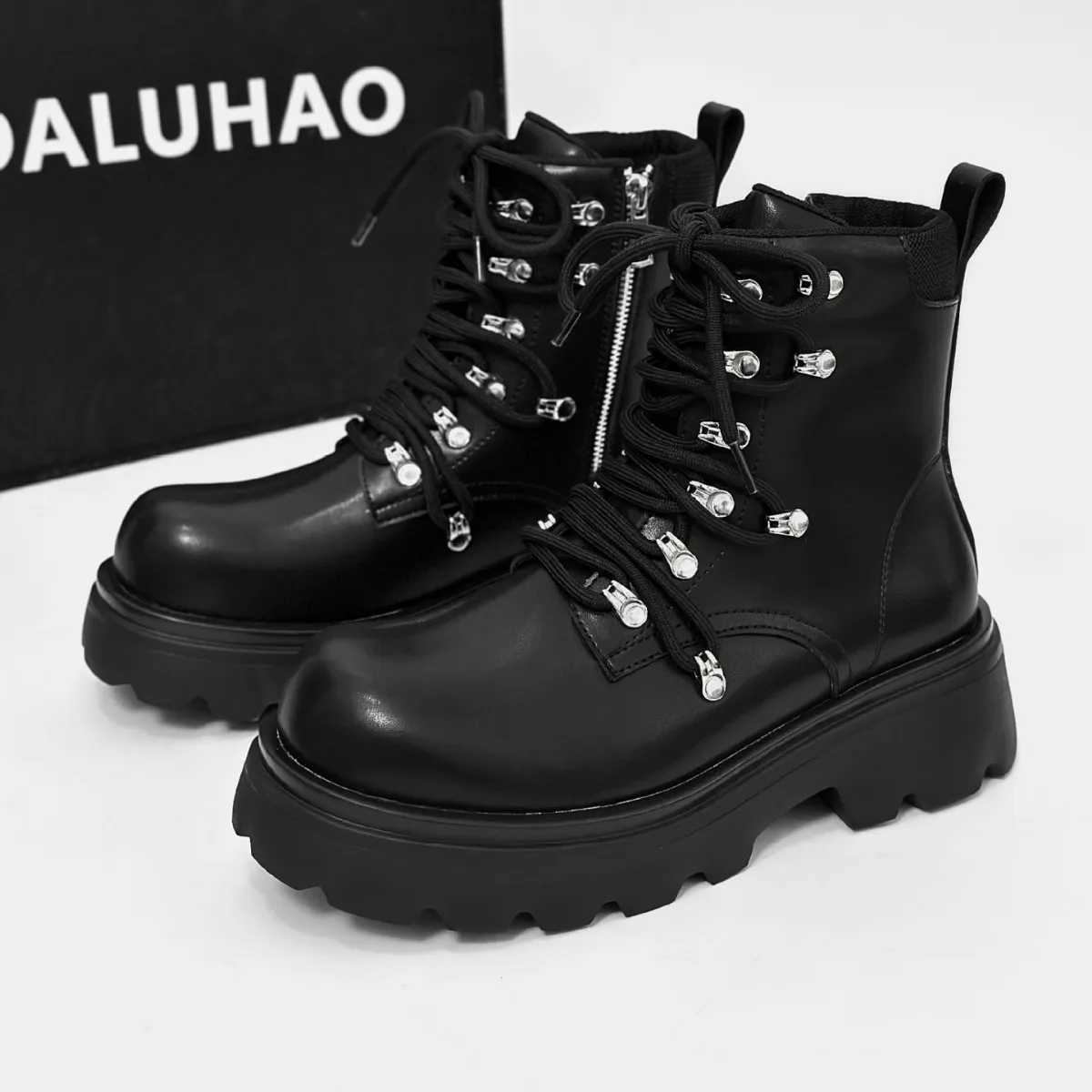 Mens Zipper Boots Luxury Brand Genuine Leather Casual Winter High Top Thick Bottom Men Italian Designer Punk Motorcycle Boots Z250303