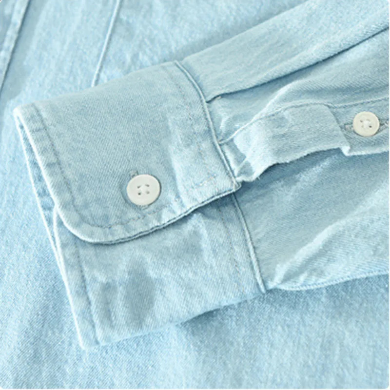 4413 Cotton 100 Vintage Denim Shirt Men Turndown Collar Retro Outerwear Mens Long Sleeve Loose Casual Shirts Spring 250226