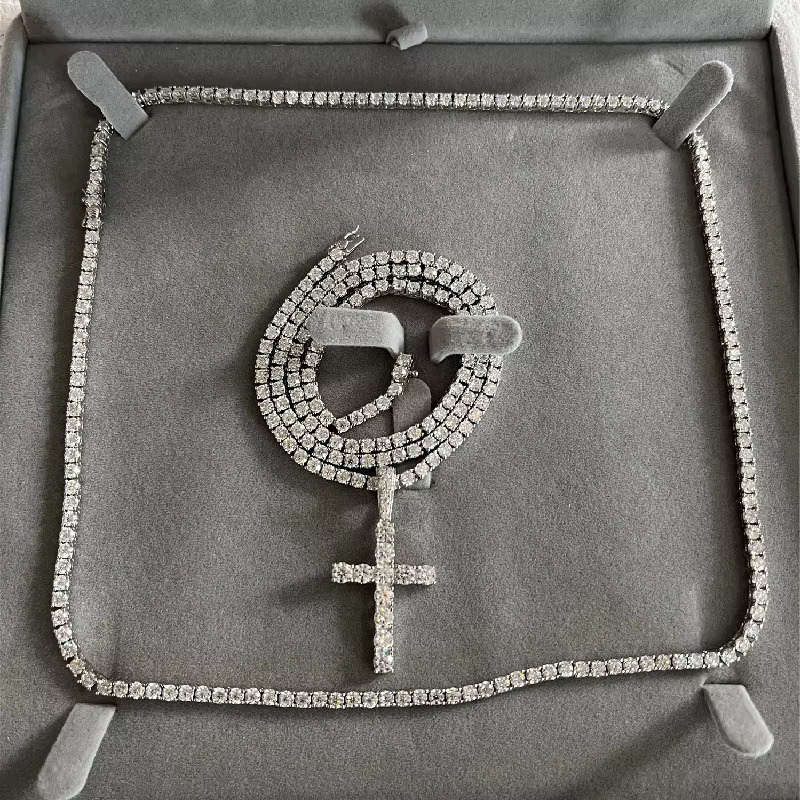 Iced Out 3mm Moissanite Dia VVS Sterling Sier Tennis Chain Necklace