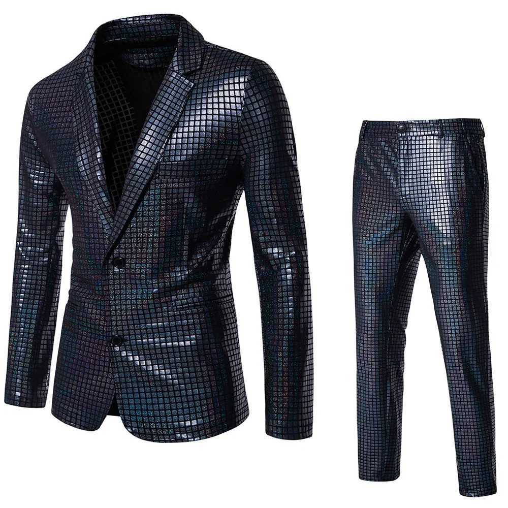 Fashion new mens sequin hot stamping set disco role-playing party stage nightclub shiny cool performance set size S-3XL M250303