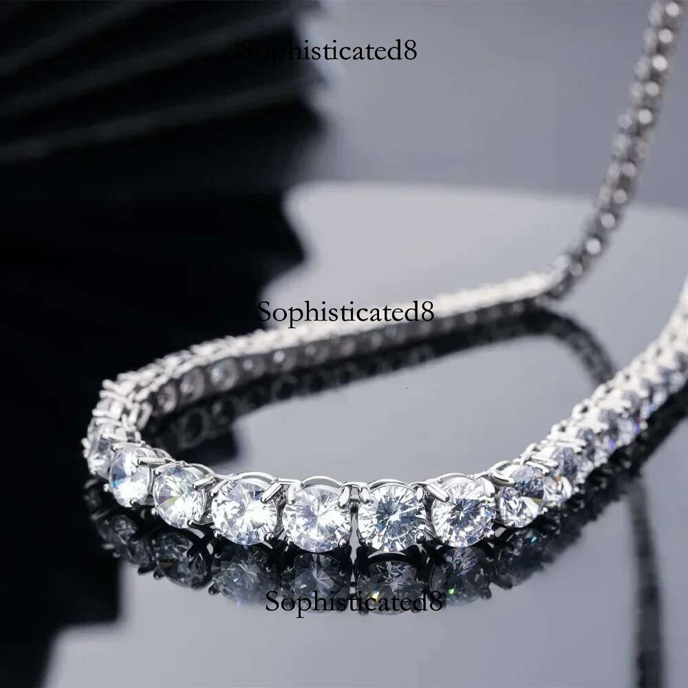 FEOBUR 6.5-3MM Gradient Moissanite Tennis Necklace for Women Sparkg Full Dia Jewelry Sterg Sier Chain