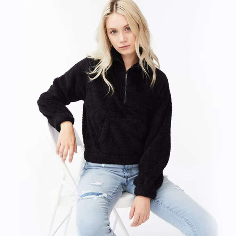 Custom Winter Active Gym Clothing Turtleneck Oversize Fit Women's Sherpa Fleece For Women Half-Zip Pullover Hoodies