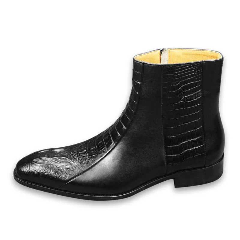 Elegant mens dress Boots Handmade Genuine cow leather crocodile skin printing Zipper Luxury design Autumn casual shoes for men Z250303