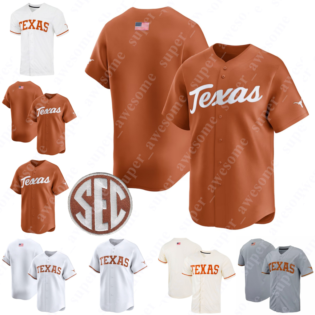 NCAA Texas Longhorns Baseball Jersey Max Belyeu Ethan Mendoza Adrian Rodriguez Jalin Flores Rylan Galvan Will Gasparino Jared Spencer Stitched