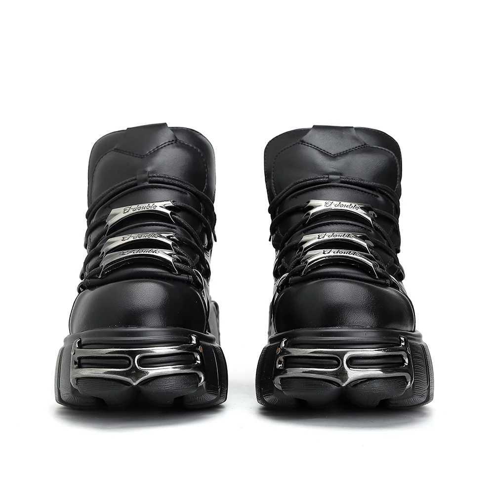 2024 NEW Punk Style Women Shoes Lace-up heel height 6CM Platform Shoes Woman Gothic Ankle Rock Boots Metal Decor Woman Sneakers Z250303