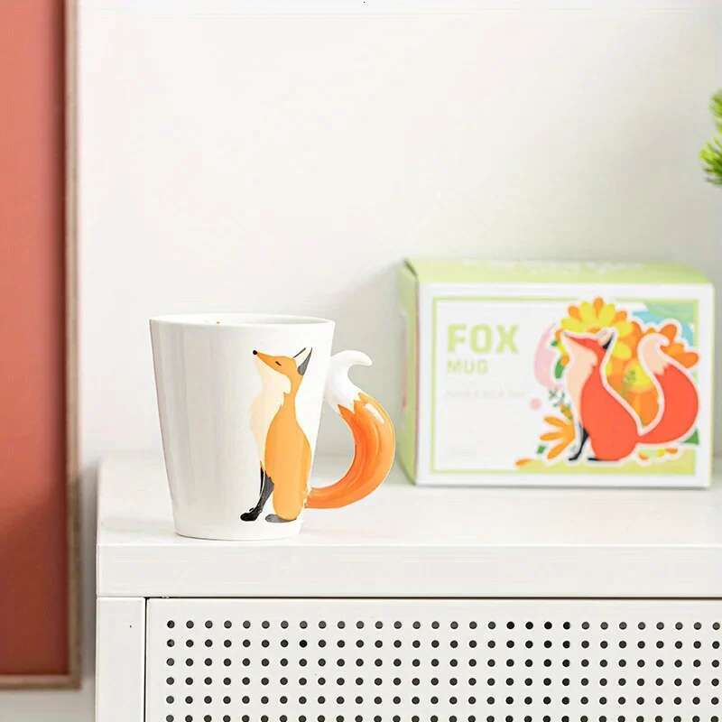 1Pc 12Oz Porcelain Coffee Mug Breakfast Milk Adorable Fox-Shaped Ceramic Cup Friends Birthday Gifs For Kids Drinkware