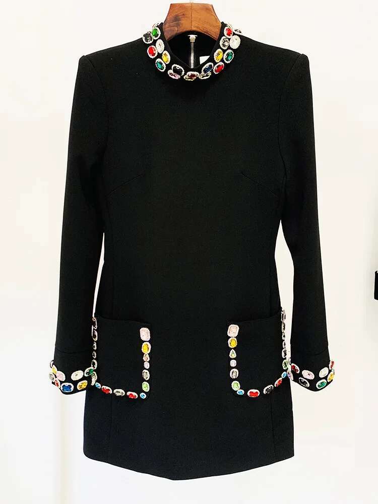 Newest 2024 Designer Fashion Women's Colorful Dia Standing Neck Long Sleeve Dress