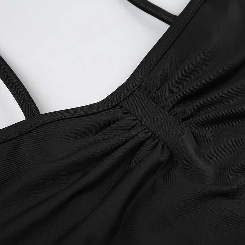 Women's Wear Sweetown Sleeveless Shirring Skinny Sexy Spaghetti Strap Bodysuit For Women Black Solid Simple Basic Vacation Camisole