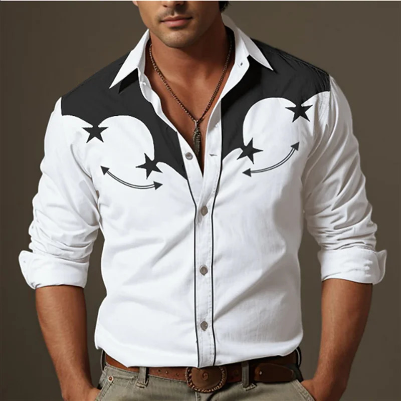 Western Shirts Mens Denim Floral Button Shirt Outdoor Festival Tops Soft and Comfortable Vintage Lapel S6XL 250226