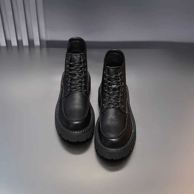 Golden Sapling Wear-resistant Mens Boots Outdoor Genuine Leather Soft Sold Plush Black Boot Man Fashion Genuine Leather Shoes Z250303