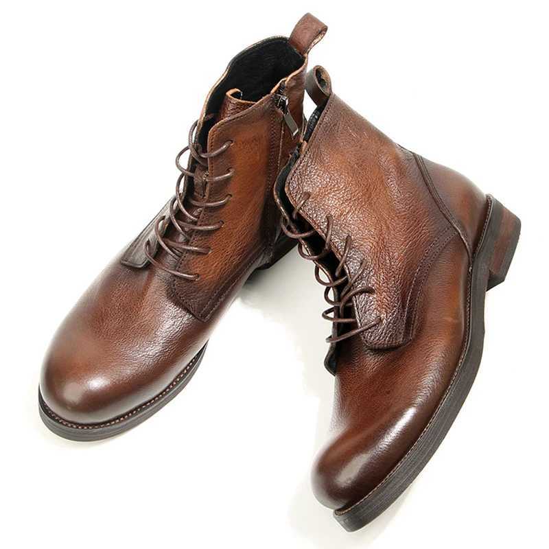 Cowhide Mens Boots Genuine Leather Shoes Men Side Zipper Men Ankle Boots Handmade Leather Boots Luxury Mens Formal Shoes Z250303