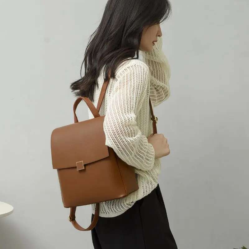 Women's Bags Design Quality Leather Women's Backpack Winter New Solid Color Ladies Anti Theft Travel Bagpack Student School Bag