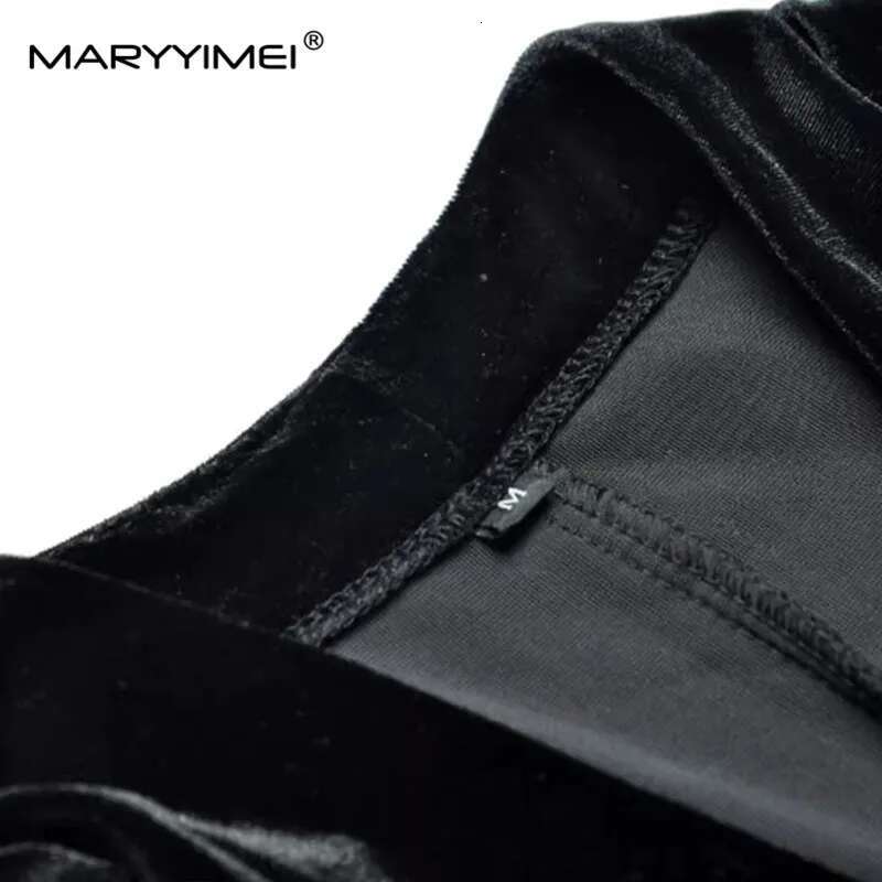 MARYYIMEI Fashion Design Women's Dress V-Neck Long-Sleeved Unced Edge High Waist Dress For Formal Ocn With Scarf