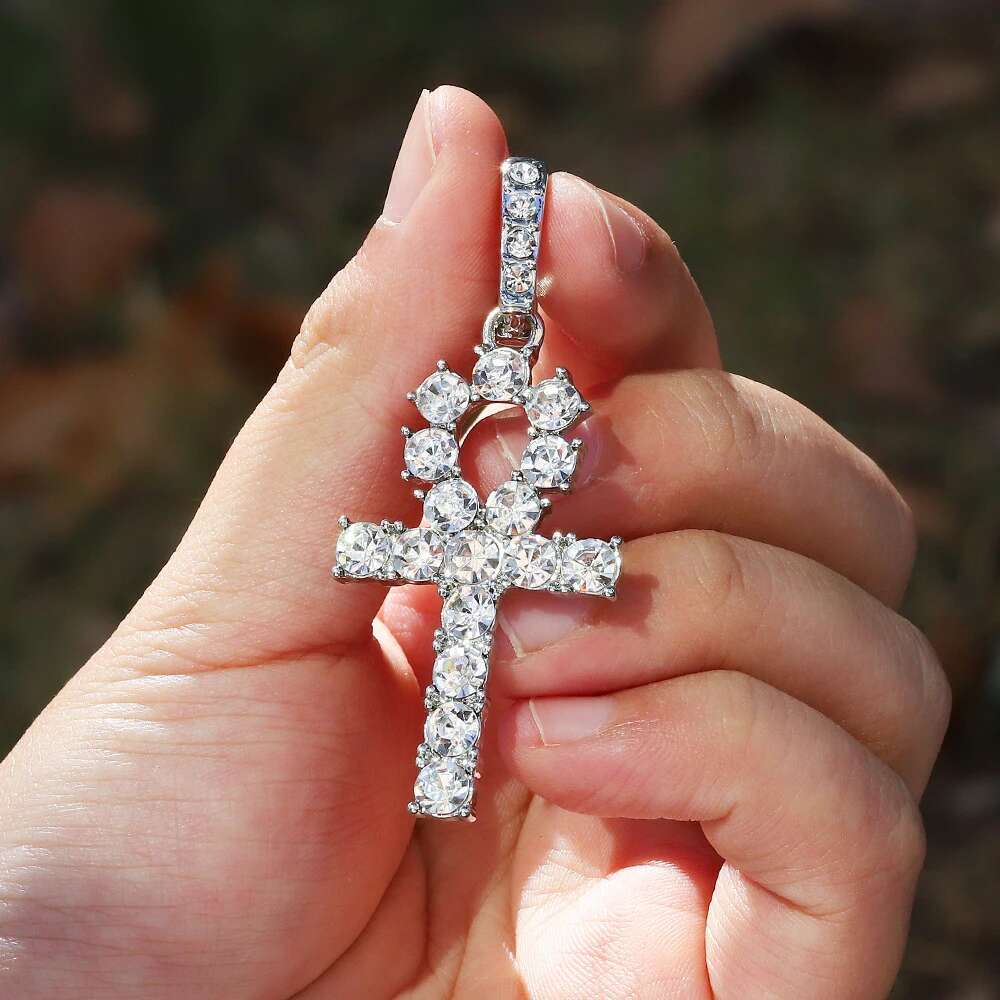 Iced Out Ankh Cross Pendant With 4mm Tennis Chain Necklace Good Luck Sparkg Hip Hop Creative Jewelry for Men Women Gift
