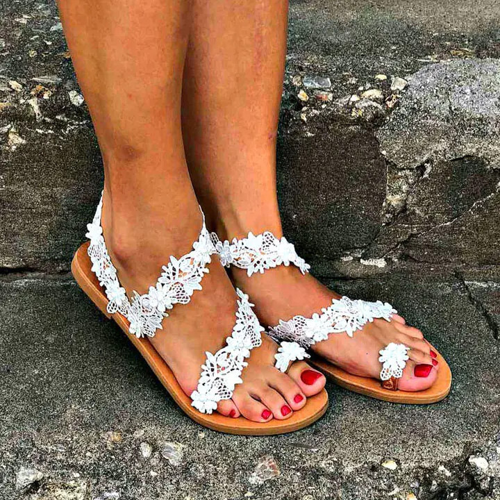 Designer Fashion Trend Bohemian Summer Big Flower Beach Shoes Size 43 Sandals Women's Shoes