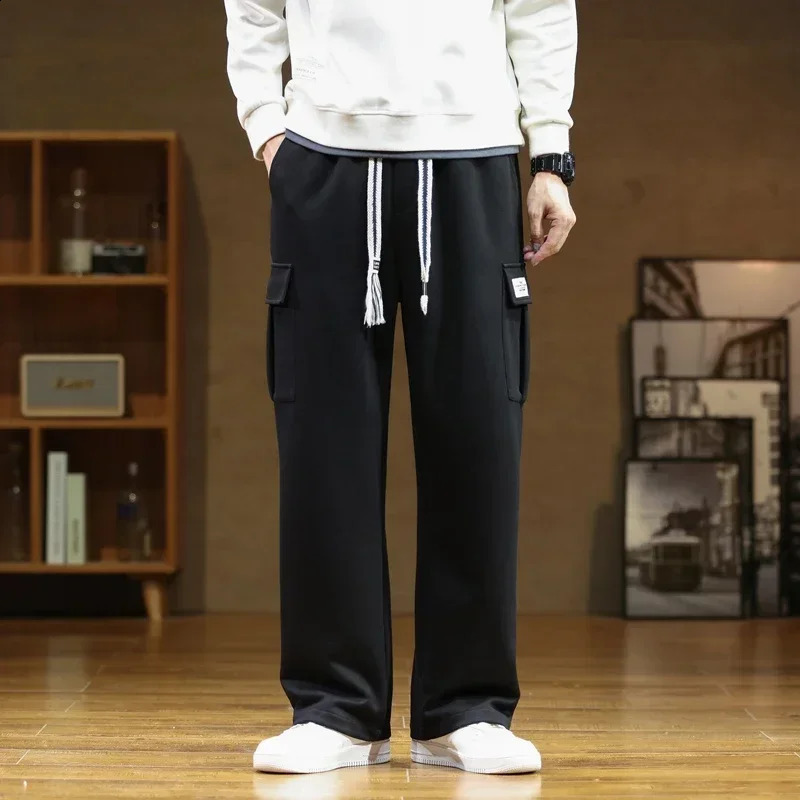 2024 in Wide Leg Pants Men Autumn Straight Elastic Waist Baggy Cargo Trouser Male Relaxed Streetwear Sweatpant Plus Size Big 250228Z