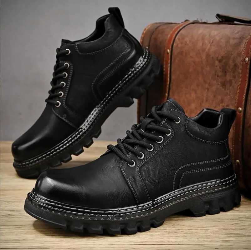 New Genuine Leather Men Boots Cow Leather Upper Durable Sole Lace up Autumn Winter Boots Daily Leisure Outdoor Shoes For Man Z250303