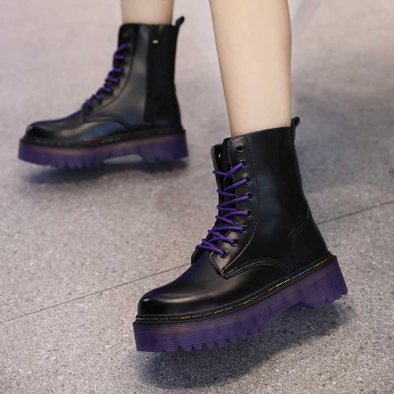 Women Men Increased Boots 2022 Fashion Genuine Leather Purple Ankle Boots For Woman Casual Motorcycle Luxury Shoes Warm Winter Z250303