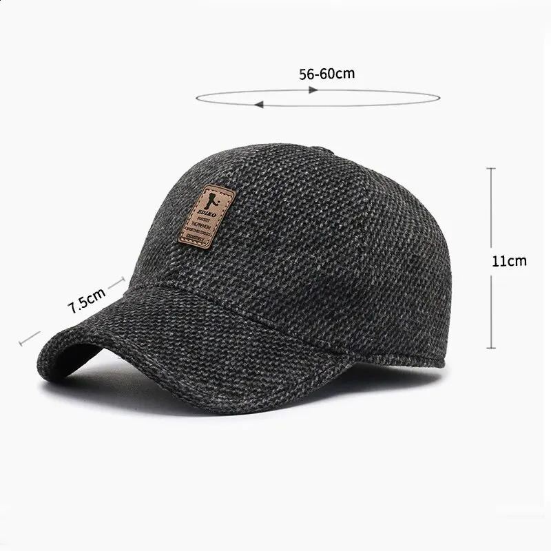 Baseball cap wool knitted winter earmuffs baseball thick thermal sports golf with earrings 250228
