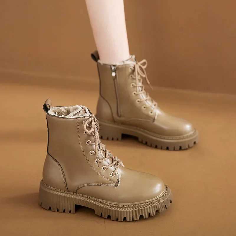 TSTCTB Brown Platform Ankle Boots Women Autumn Winter Thick Bottom Motorcycle Boots Woman Thicken Warm Lace Up Shoes Ladies Z250303