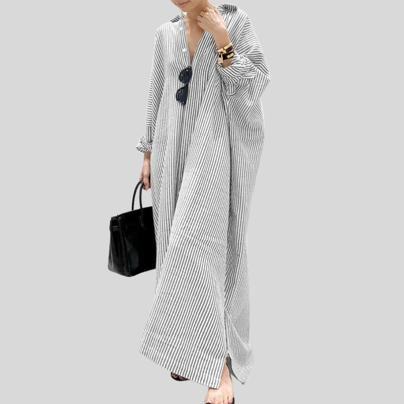 New cotton and linen striped cardigan loose large size temperament commuting irregular dress
