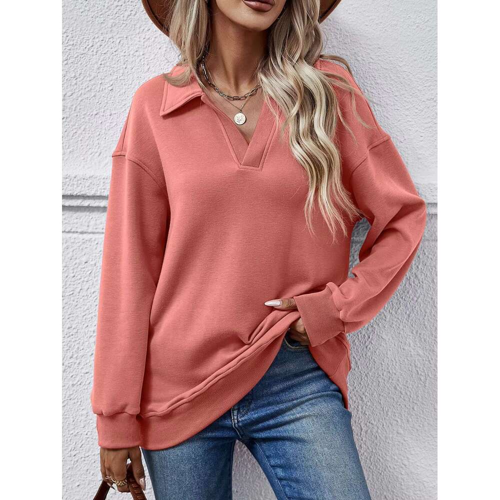 2023 Autumn/Winter Women Lady Girls Fashion New Polo Collar Long Sleeved Loose Veet Hoodies Women's Top