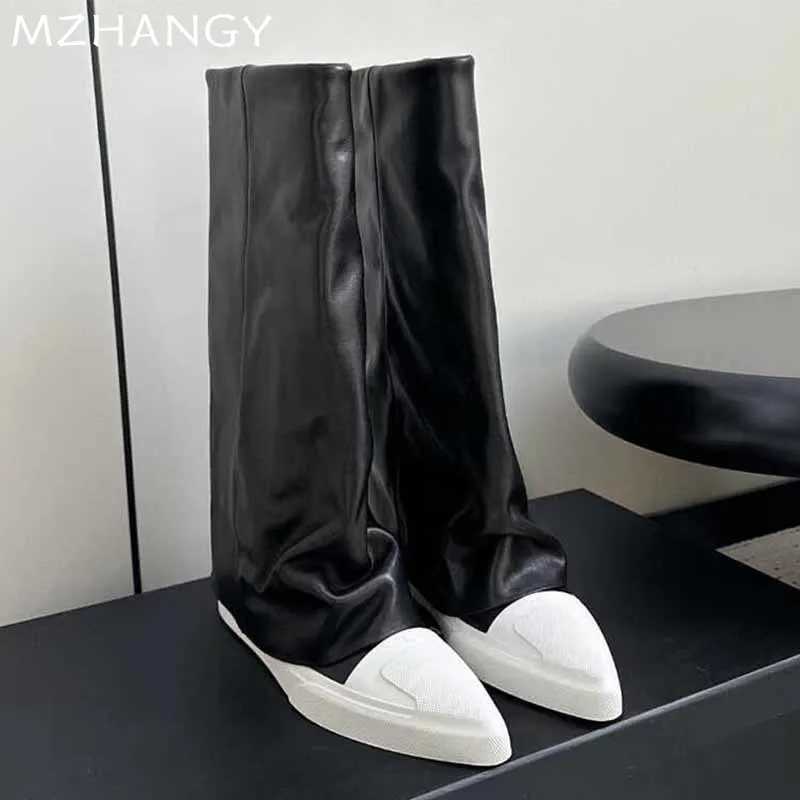 Pointed Toe Flats Womens Ankle Boots Designer Fashion Leather Shoes Womens Trend Walking Leisure Chelsea Bottas Mujer New Goth Bottas Z250303