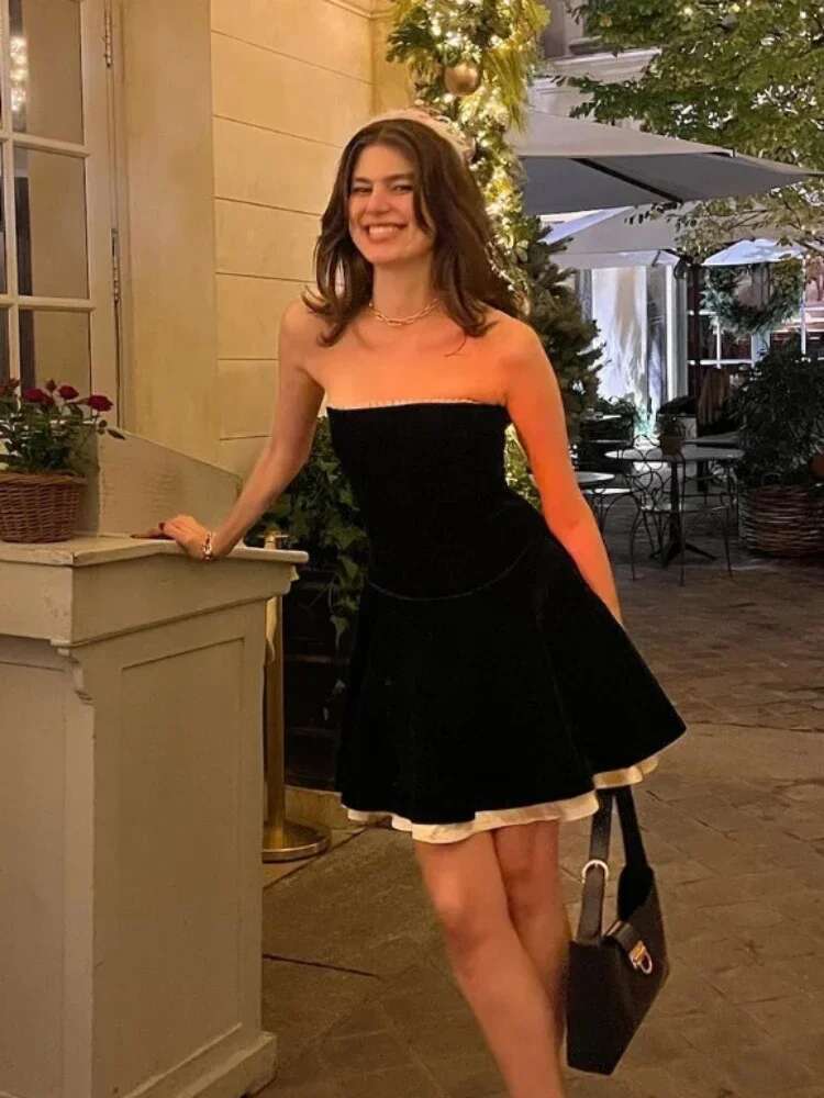 Black Strapless Christmas Dress Sexy A E Vintage Veet Party Mini Elegant And Beautiful Womens Dresses