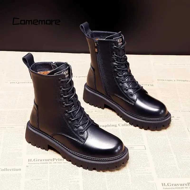Luxury black leather boots ankle boots plush warm platform shoes British fashion Bottas winter fur boots womens shoes 40 Z250303