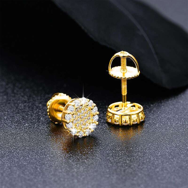 Real Sterg Sier Round Cut D Color Moissanite Halo Stud Earrings For Women Hip Hop Jewelry Passed Dia Test