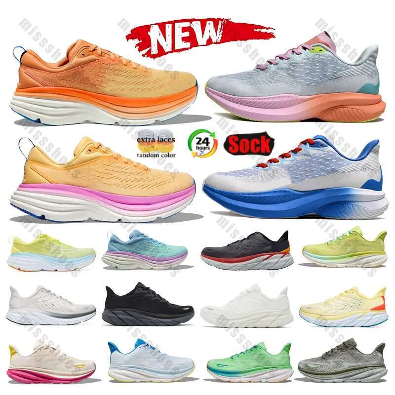 Witn Box Clifton 9 Bondi 8 Rocket For Men Women Running Shoes Designer Shoes One One Pink Triple Black White Blue Grey Purple Orange Mens Womens Outdoor Trainers Sneake