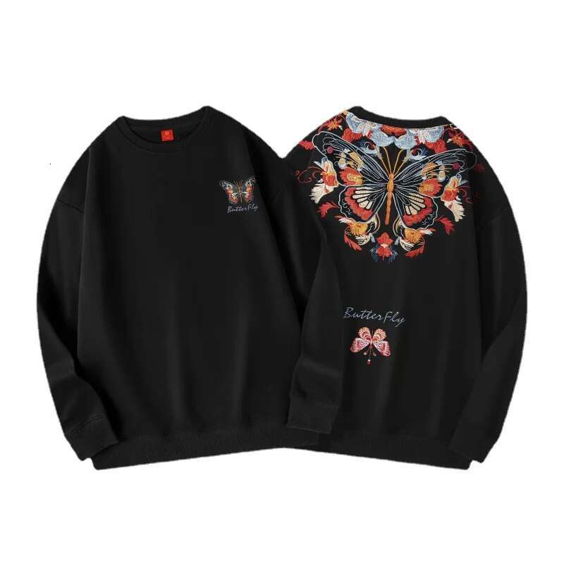 Butterfly Embroidery Men Women Fashion Haruku Sweatshirts Vintage Hip Hop Hoodies Streetwear Designer Couple Pullover