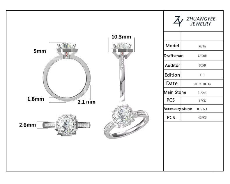 Engagement Rings with Moissanite 1ct 6.5mm High Quality in Stock Sterg Sier Jewelry Gold Ring for Women