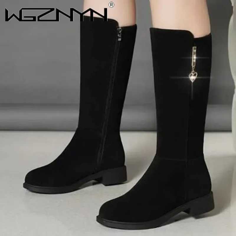 Luxury New Women Warm Plush Snow Boots Snow Casual Flat All-match Cotton Fashion Side Zipper Winter Shoes Thigh High Boot Black Z250303